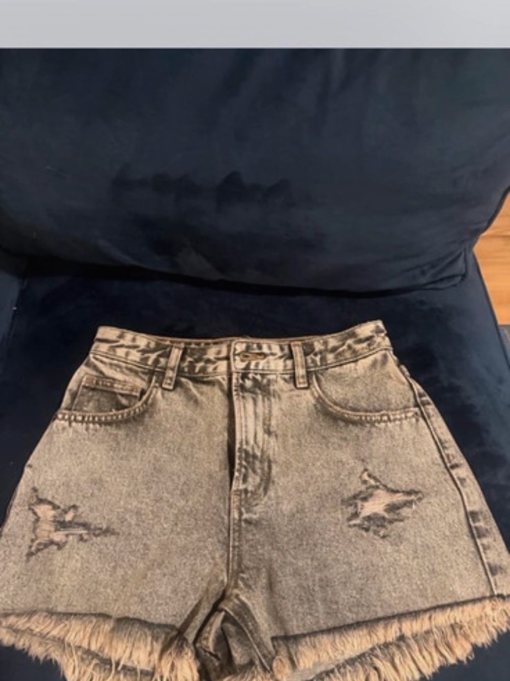 High-Rise Distressed Denim Shorts in Acid Wash